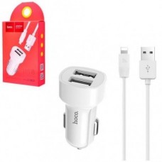 Автомобильное зарядное устройство Hoco Z2A (2USB/2.4A)+Lightning White