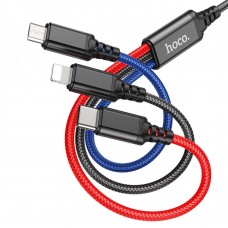 USB Hoco X76 3-in-1 IP+Type-C+Micro 2A цвет Черный/Красный/Синий