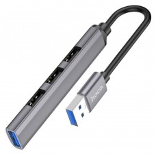 USB хаб концентратор Hoco HB26 4 in 1 adapter(USB to USB3.0+USB2.0*3) темно серый