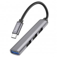 USB-C хаб адаптер Hoco HB26 4 in 1 adapter(Type-C to USB3.0+USB2.0*3) темно серый
