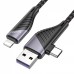 Кабель Hoco U95 Freeway 2in1 USB to Type-C + Lightning PD 60W (1.2m) black