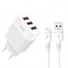 Сзу QC 3.0 XO L72 30W (18W/1USB + 2.4A/2 USB) + Lightning White