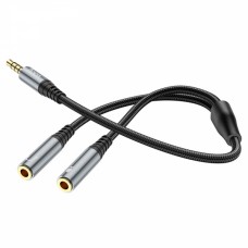 Разветвитель Hoco UPA21 2-in-1 3.5 аудио кабель адаптер (male to 2*female) 0.25m Metal Gray