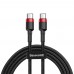 Кабель усиленная оплетка Baseus Cafule USB-C - Type-C 3A 1 м черно-красный (CATKLF-G91)