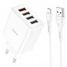 Блок питания 4 юсб HOCO C102A Fuerza QC3.0 four-port charger + micro-USB кабель