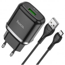 Сетевое зарядное устройство Hoco N3 + кабель Micro QC3.0 чёрное