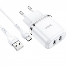 Комплект Зарядное устройство и кабель Hoco N4 Aspiring + Cable (Type-C) 2.4A 2USB white
