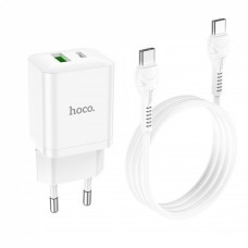 Комплект для заряда блок и кабель Hoco N28 Founder 20W ( USB + Type-C) + кабель Type-C to Type-C (1m) white