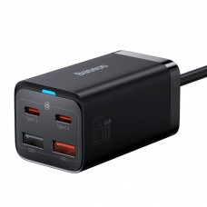 Сзу Baseus GaN3 Pro 65W (2 Type-C + 2 USB) + кабель Type-C to Type-C 100W (1m) black